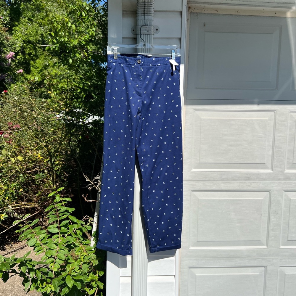 NWT Talbots Fun Navy White Anchor Print Relaxed Chino Pants
